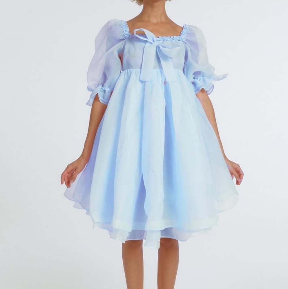 Selkie Waterbaby Dress Blue L • Shabby Chic Puff Sleeve Organza • Coquette RARE